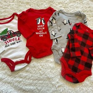 Koala Baby Long Sleeve One Piece bodysuit 4 Pack Christmas Set New